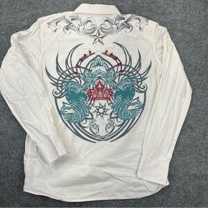 Starr Men’s Western Pearl Snap Long Sleeve Embroidered Shirt S Cowboy Core White